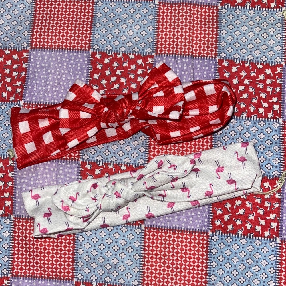 Red and White Checkered & Flamingo Print Kids Headbands
